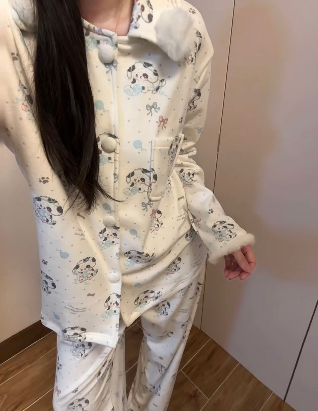 Cozy Dog Print Pajama Set – Cream
