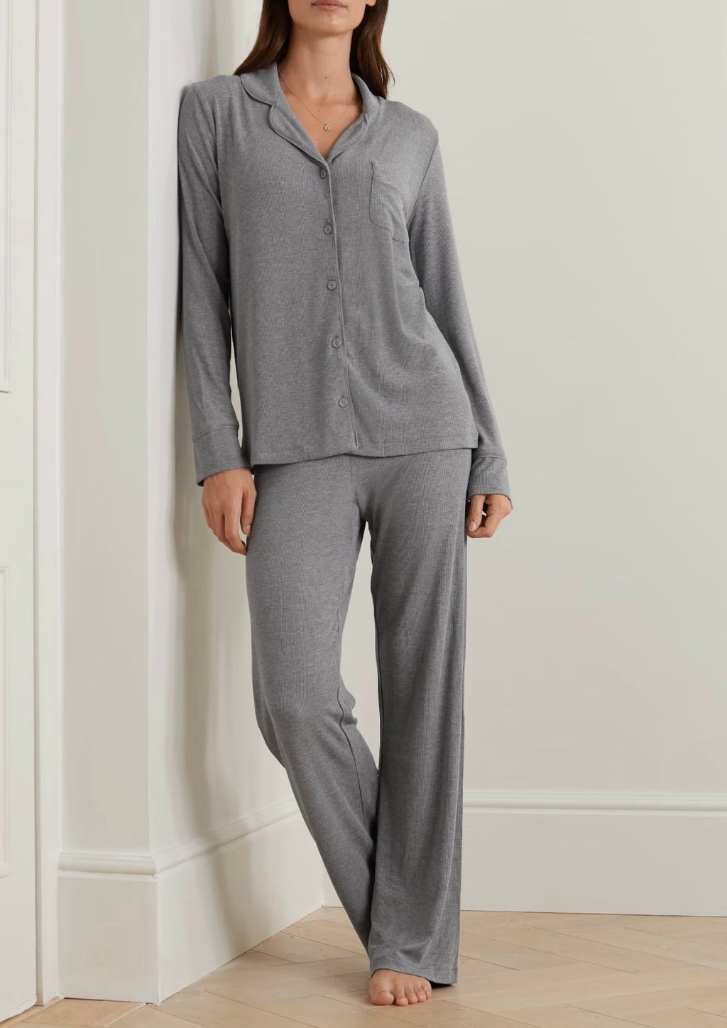 Ribbed Modal Pajama Set – Soft Grey