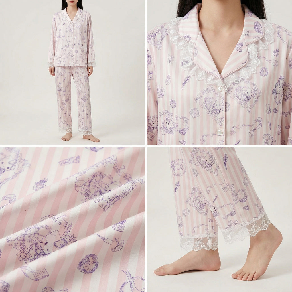 Sweet Lace Pajama Set – Soft Pink