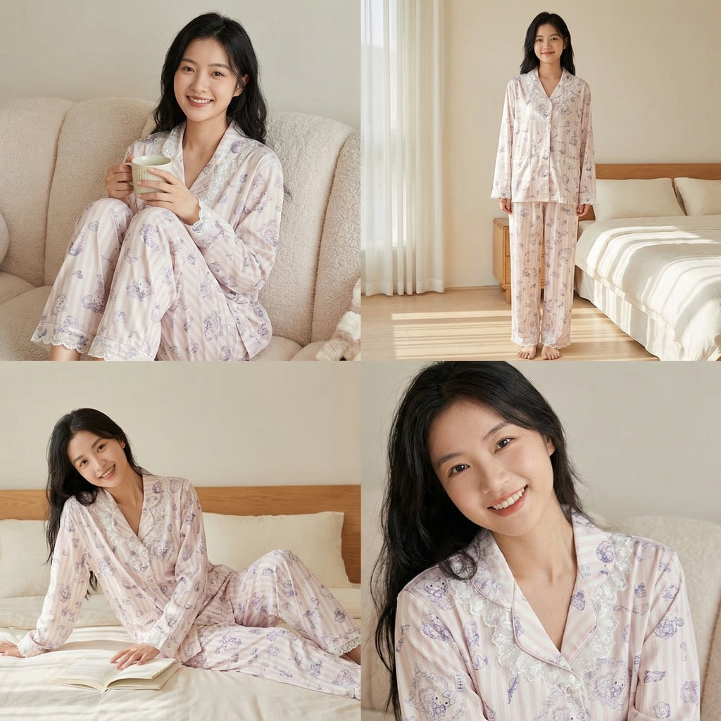 Sweet Lace Pajama Set – Soft Pink
