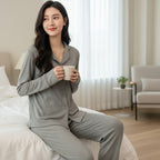 Ribbed Modal Pajama Set – Soft Grey