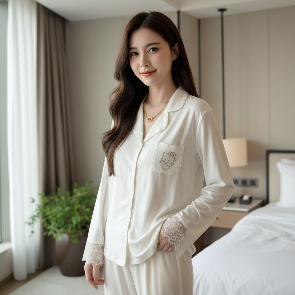Soft Modal Pajama Set with Lace Detail